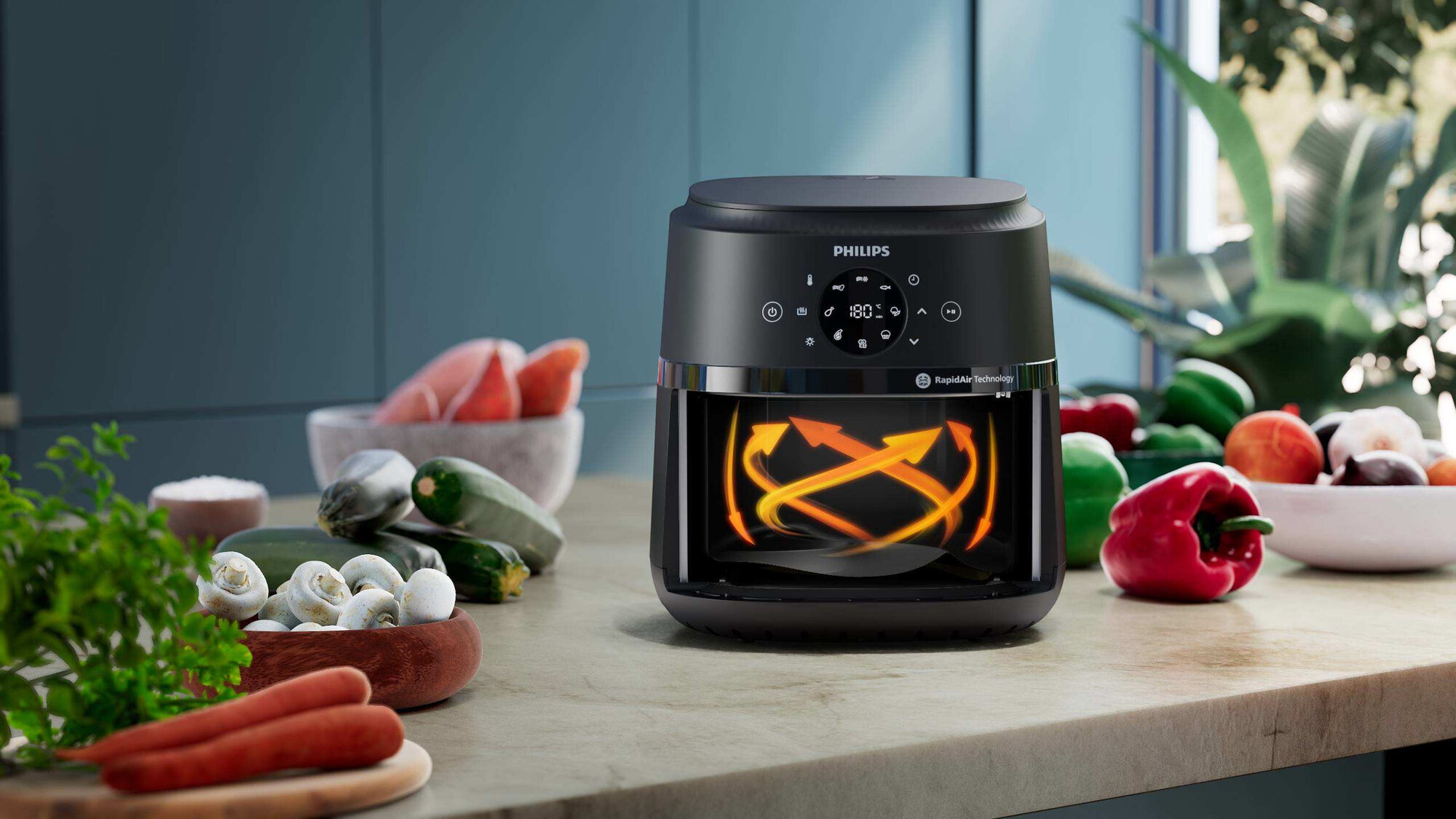 Philips Airfryer 2000 Series - 4.2L, 1500W, Rapid Air Technology, Touchscreen, Cooking Window, Connected to HomeID App, Black - NA220/00 11 air fryer na220 00 11