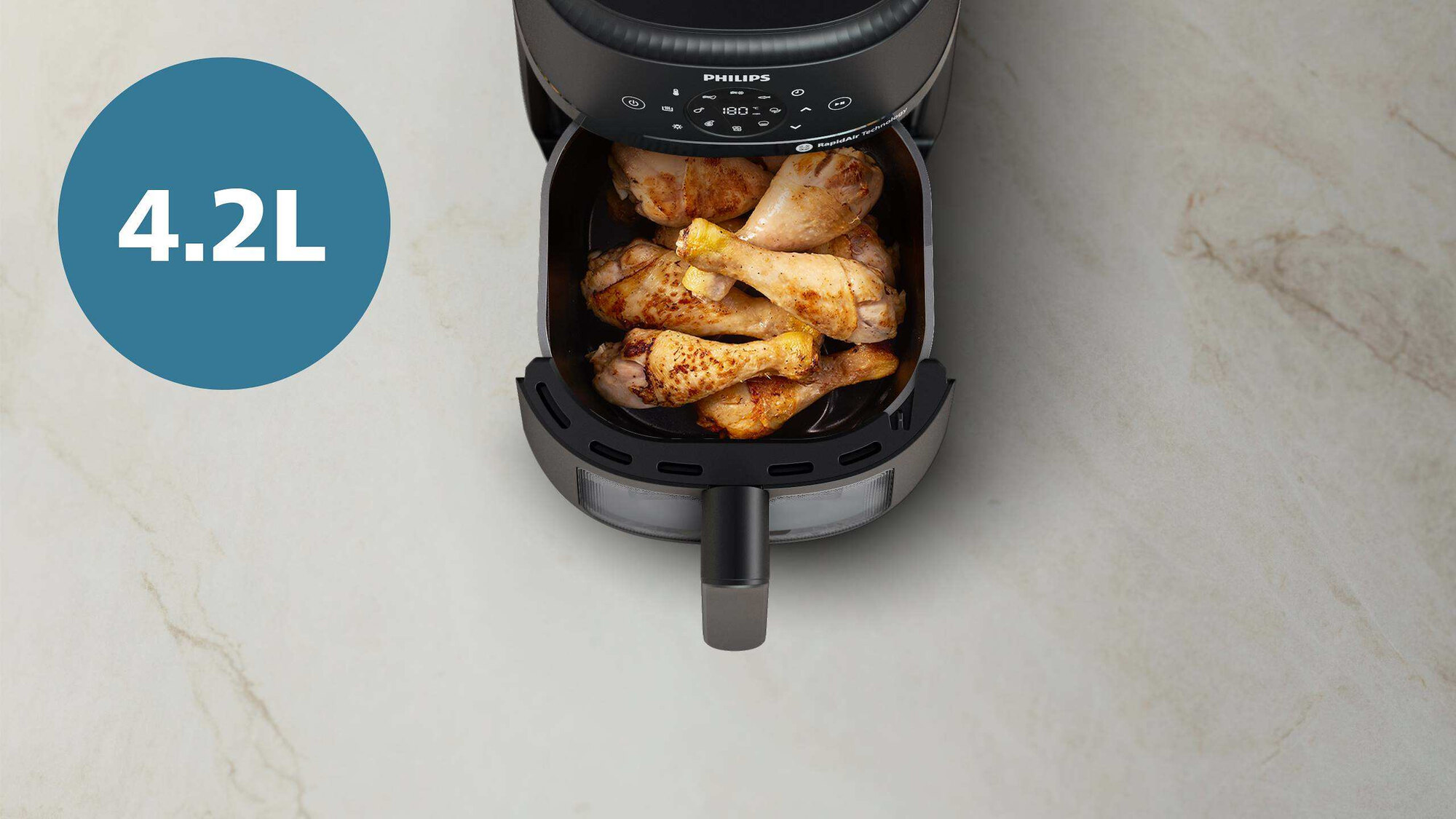 Philips Airfryer 2000 Series - 4.2L, 1500W, Rapid Air Technology, Touchscreen, Cooking Window, Connected to HomeID App, Black - NA220/00 8 air fryer na220 00 8