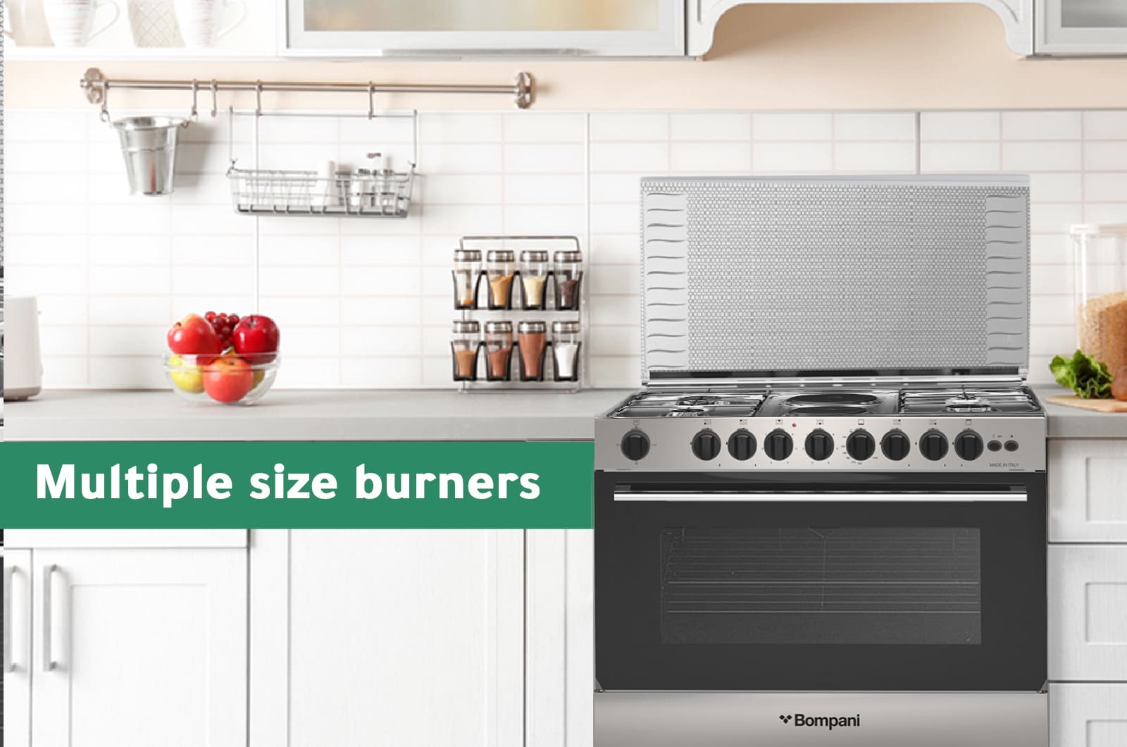 Bombani Gas and Electric Cooker Stainless Steel - 119 L - 4 Burners & 2 Hot Plates - Silver - ESSENTIAL90GG42IX 2 ESSENTIAL90GG42IXeng 2