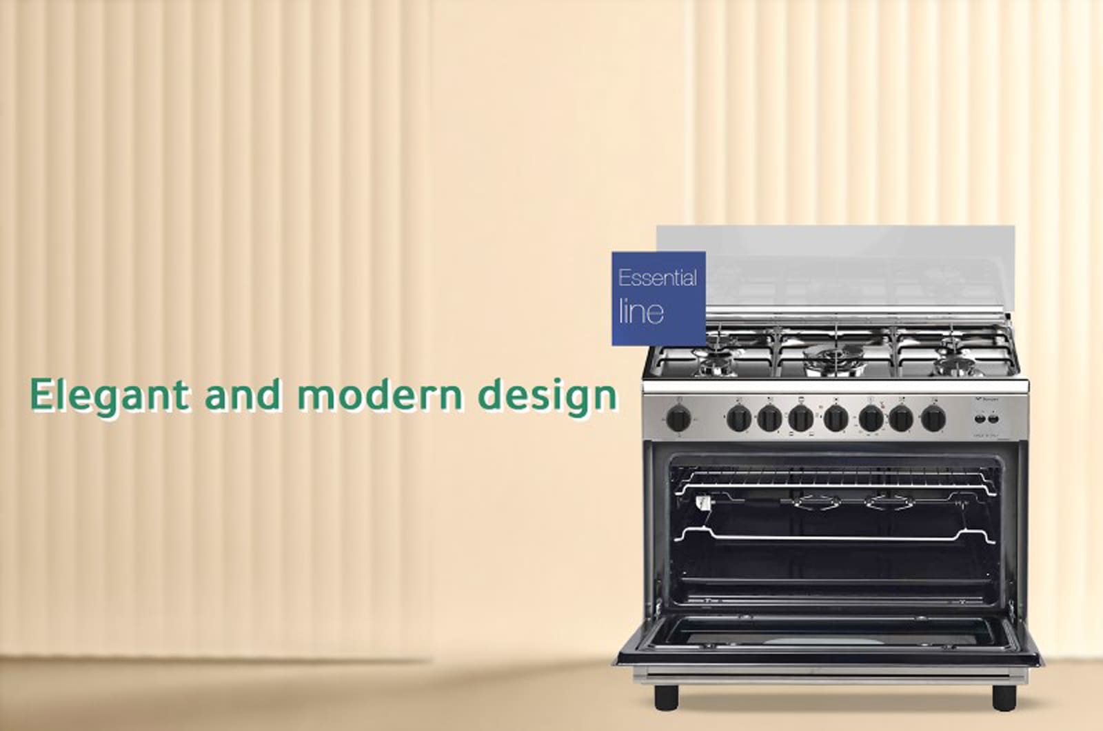 Bombani Gas Cooker Stainless Steel - 119 L - 5 Burners - Silver - ESSENTIAL90GG5TCIX 1 ESSENTIAL90GG5TCIXEng 1