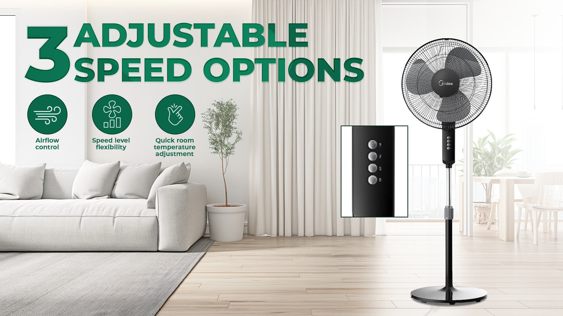 Midea Stand Fan - 3 Speeds - Black - FS4019K 1 FS4019Keng 1
