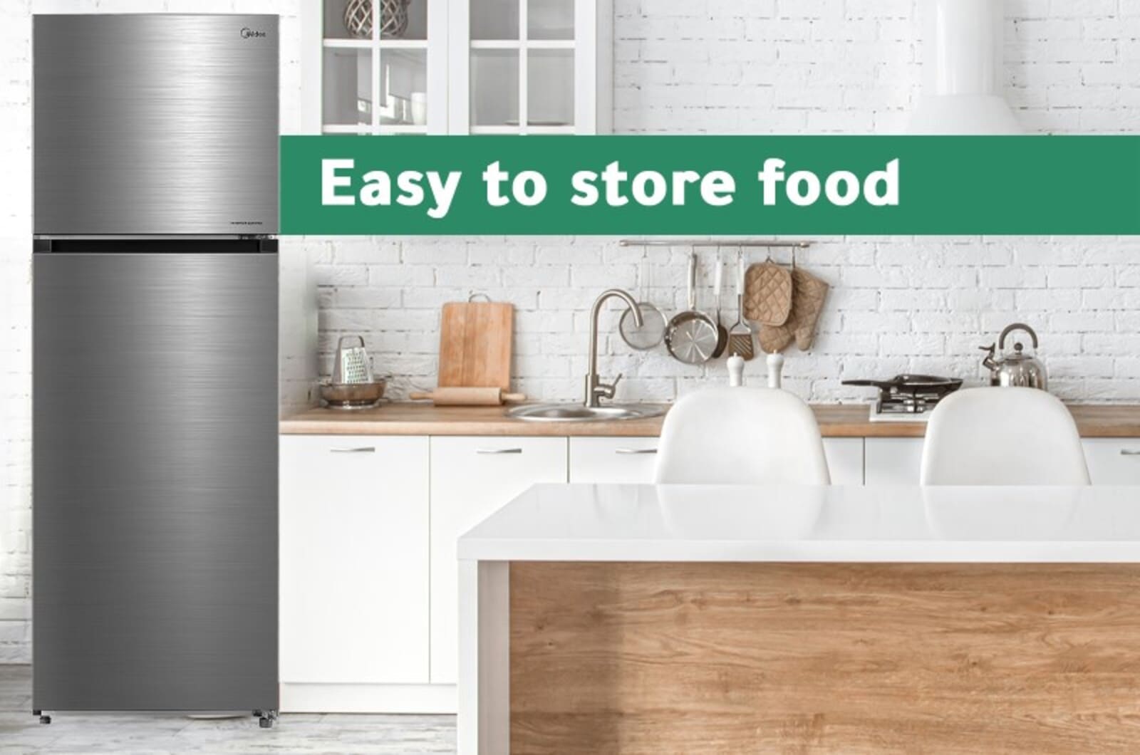 Midea Refrigerator - Double Door - 12 Cubic Feet - Silver - HD468FWEN 3 HD468FWENeng 3