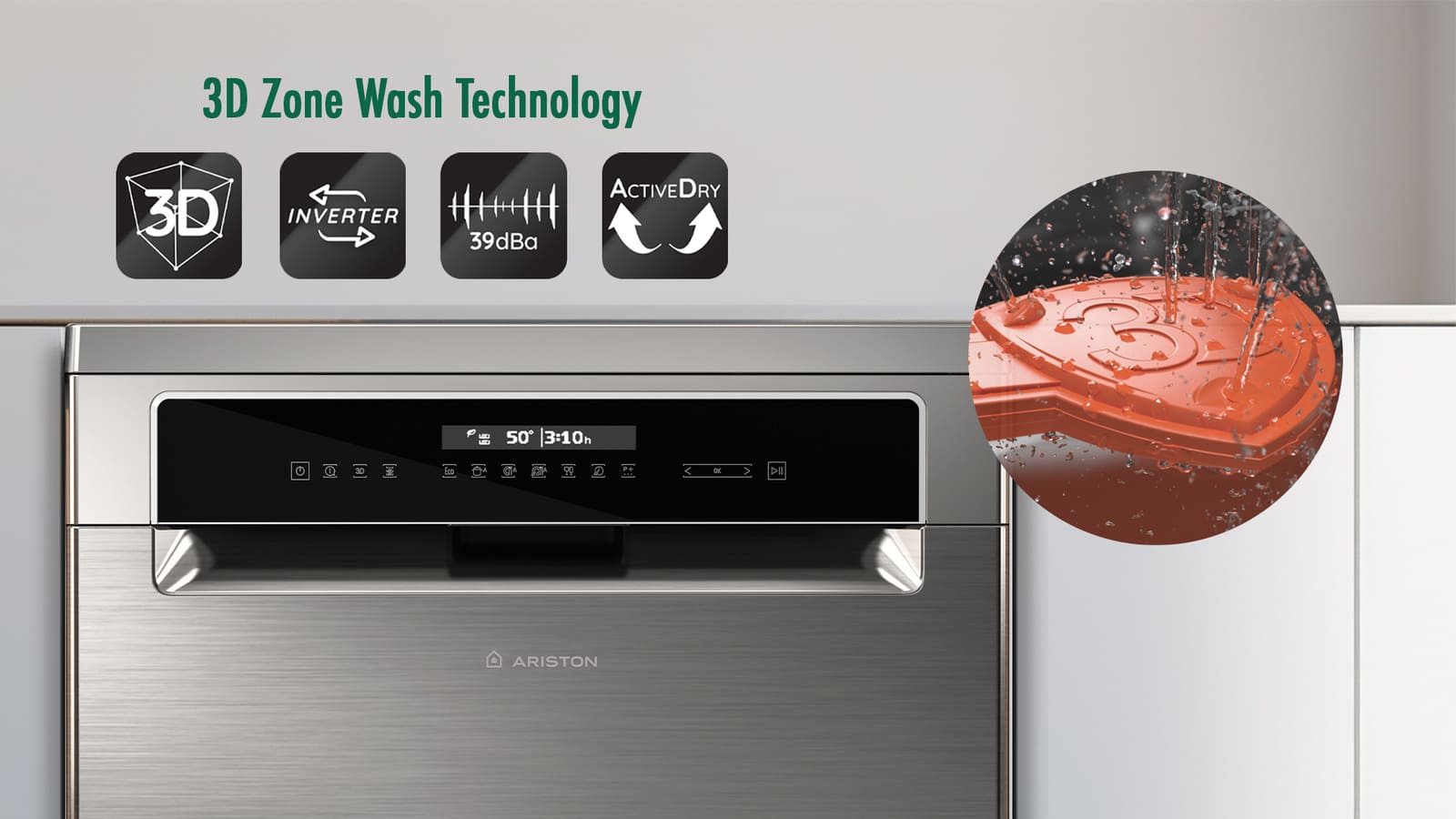 Ariston Dishwasher - 10 Programs - 15 Place Settings - Inox - LFP5P31WLTOX60HZ 2 LFP5P31WLTOX60HZeng 2