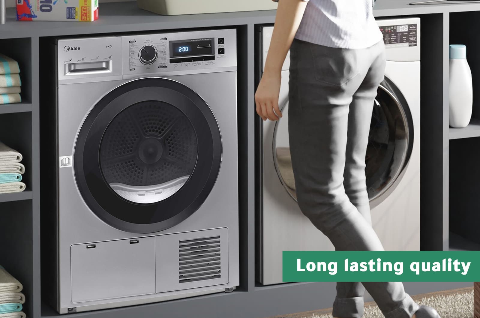 Midea Dryer Front Load - Condensing - 8 Kg Drying - 16 Programs - grey - MDG80CS 1 MDG80CSeng 1