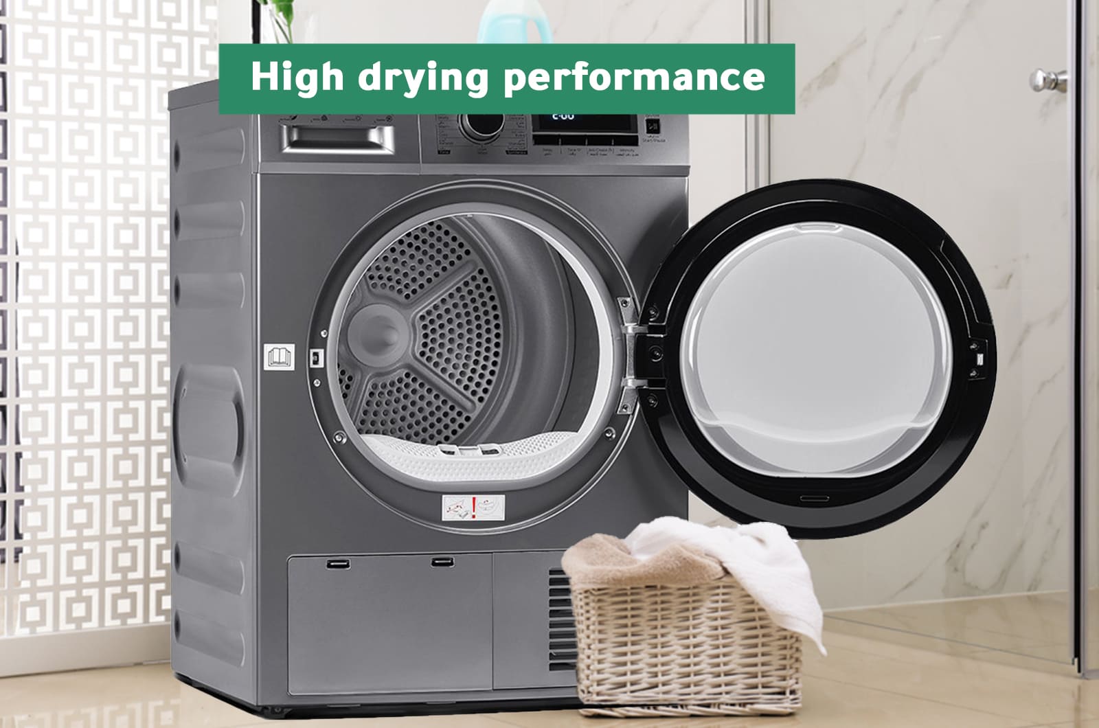 Midea Dryer Front Load - Condensing - 8 Kg Drying - 16 Programs - grey - MDG80CS 2 MDG80CSeng 2