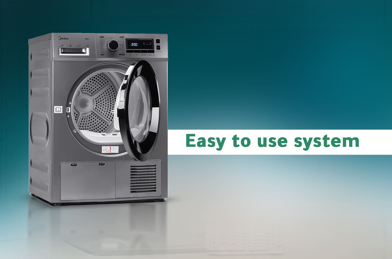 Midea Dryer Front Load - Condensing - 8 Kg Drying - 16 Programs - grey - MDG80CS 3 MDG80CSeng 3