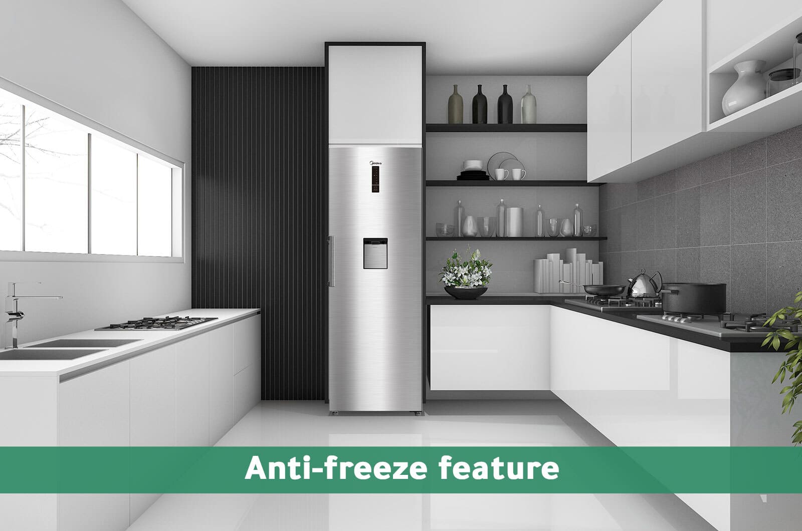 Midea Refrigerator - Single Door - 12.4 cubic feet - Water Dispenser - Silver - MDRD502MTU46 1 MDRD502MTU46eng 1