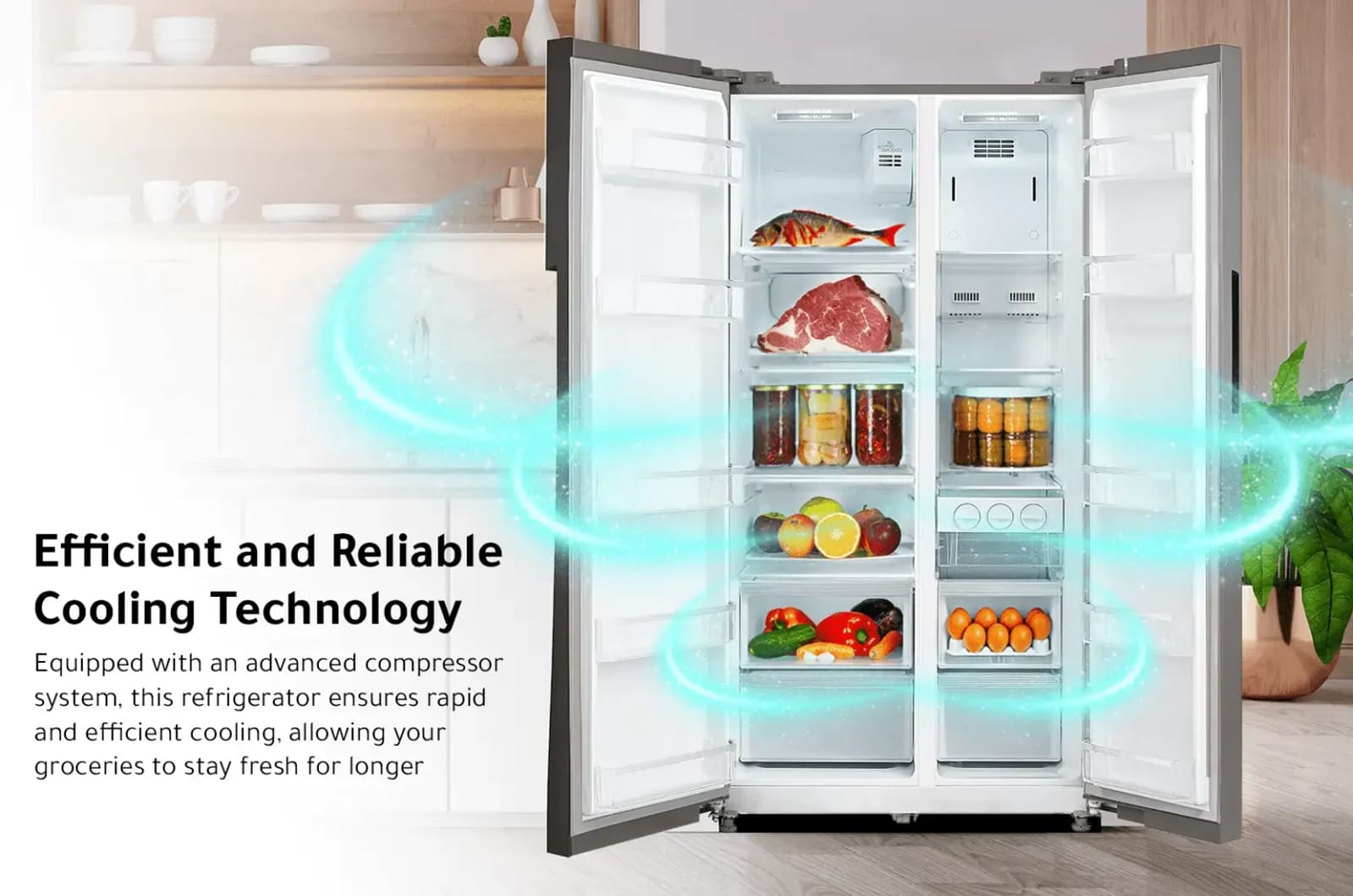 Midea Refrigerator - Side By Side - 18 Cubic Feet - Inverter - Silver - MDRS710FGU50D 1 MDRS710FGU50DEng 1
