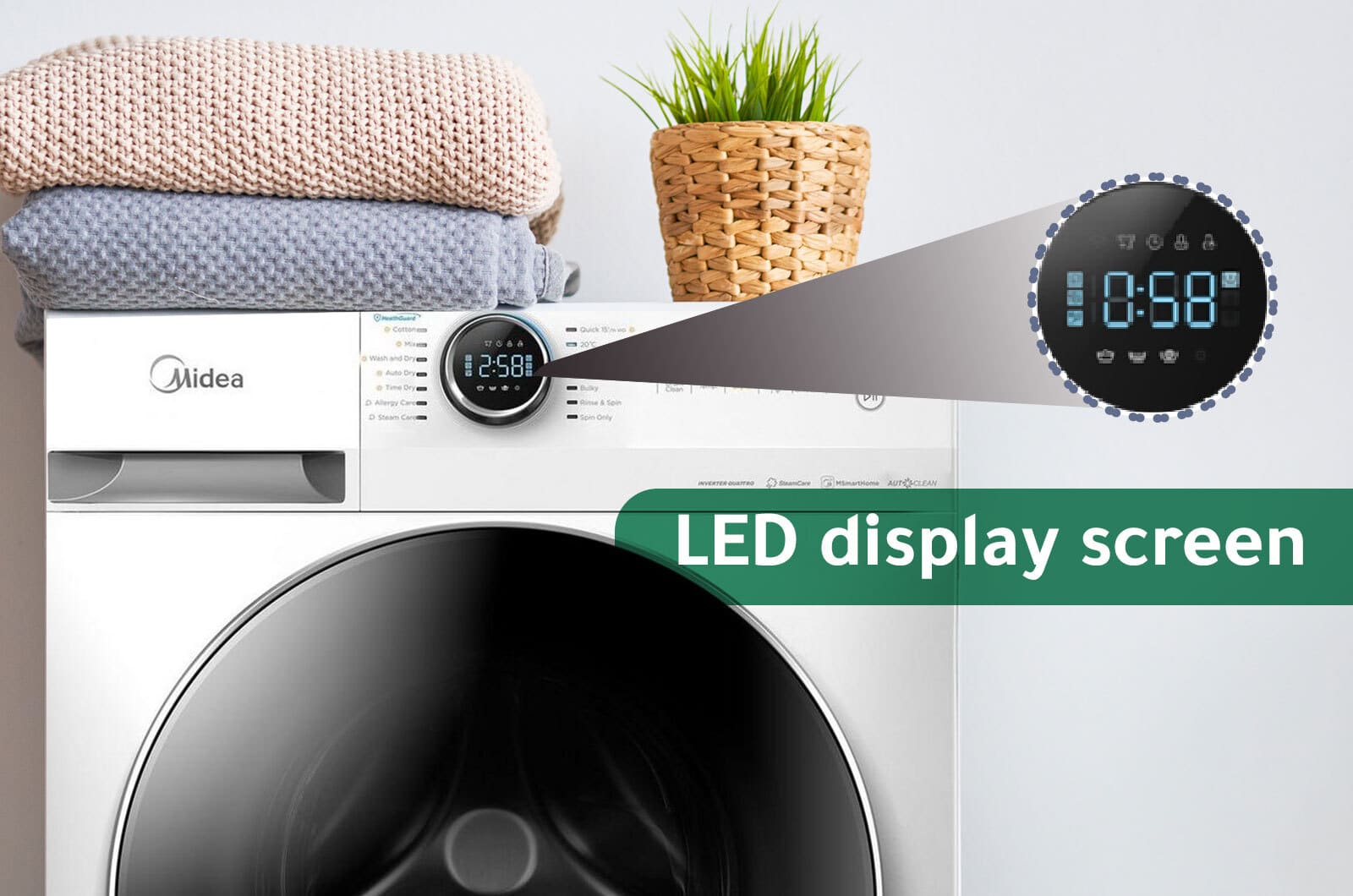 Midea Washer and Dryer Front Load - 12 Kg washing & 8 Kg Drying - 16 Programs - White - MF200D120WWSA 3 MF200D120WWSAeng 3