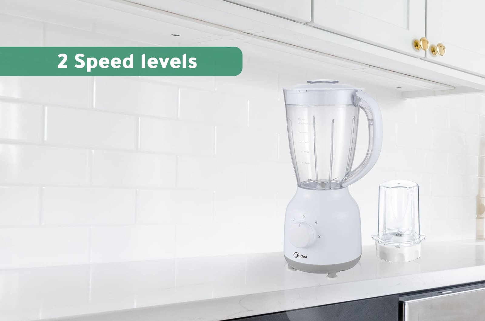 Midea Blender 2 Speeds - 1.5 Liters with Grinder - 350 watt - White 2 MJ BL40G1eng 2