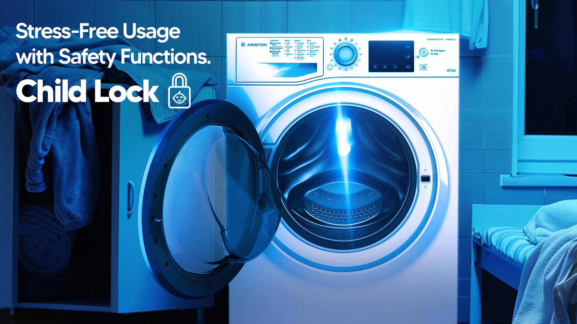 Ariston Washer and Dryer Front Load - 9 Kg Washing & 6 Kg Drying - 16 Programs - White - NDB96SEX60HZ 3 NDB96SEX60HZ EN 03