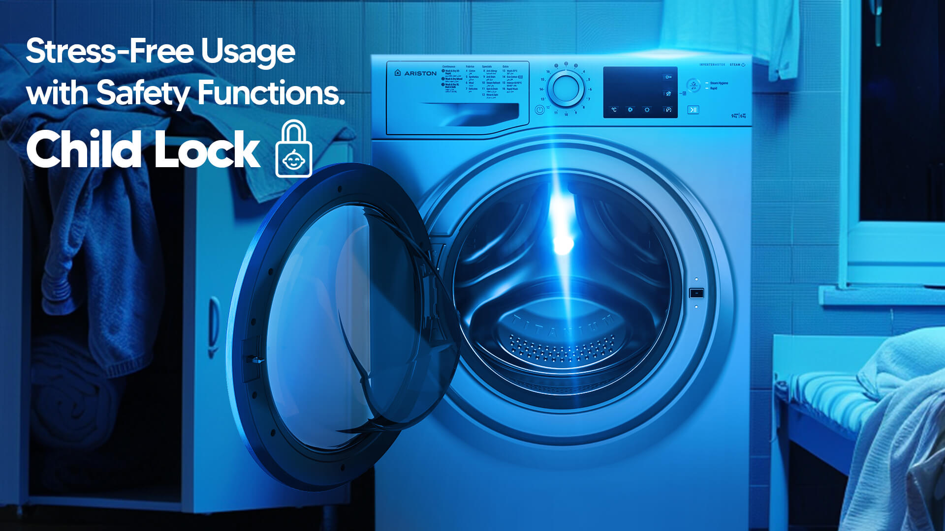 Ariston Washer and Dryer Front Load - 9 Kg Washing & 6 Kg Drying - 16 Programs - Silver - NDB96SSEX60HZ 3 NDB96SSEX60HZ EN 03