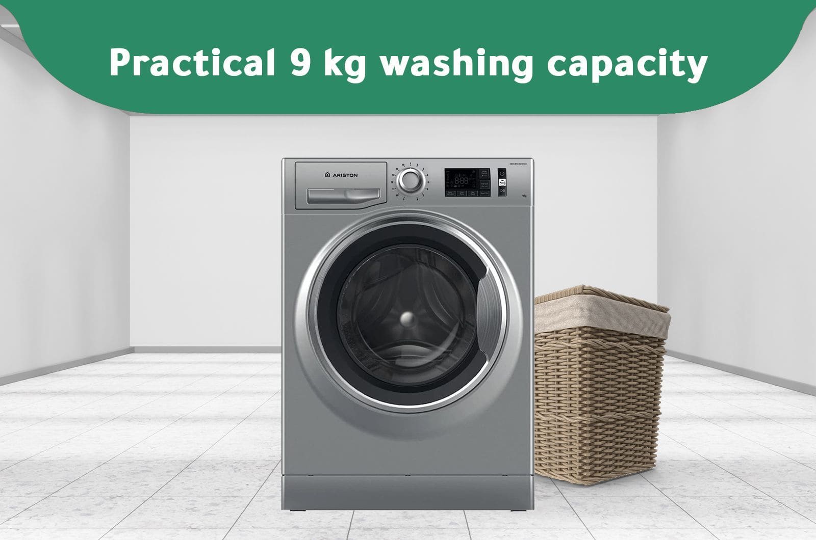 Ariston Washer Front Load - 9 Kg Washing - 15 programs - Silver - NLM11946SCA60HZ 1 NLM11946SCA60HZeng 1