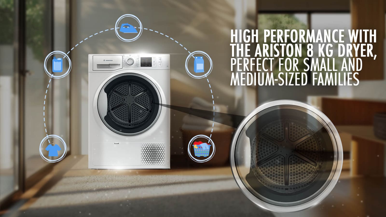 Ariston Dryer Front Load - Condensing - 8 Kg Drying - 15 Programs - White - NTSCM108BSK60HZ 1 NTSCM108BSK60HZeng 1