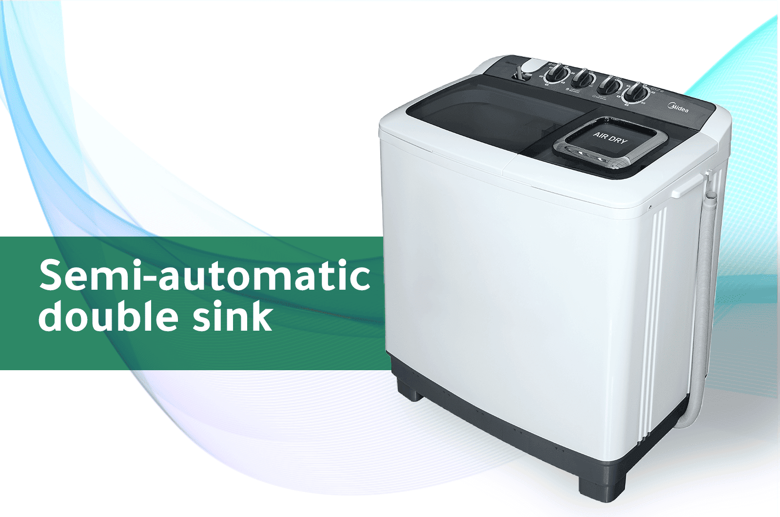 Midea Washer Top Load - Twin-Tub -10 Kg Washing & 4.6 Kg Drying - 3 Programs - White - TW100ADNB 2 TW100ADNBeng 2