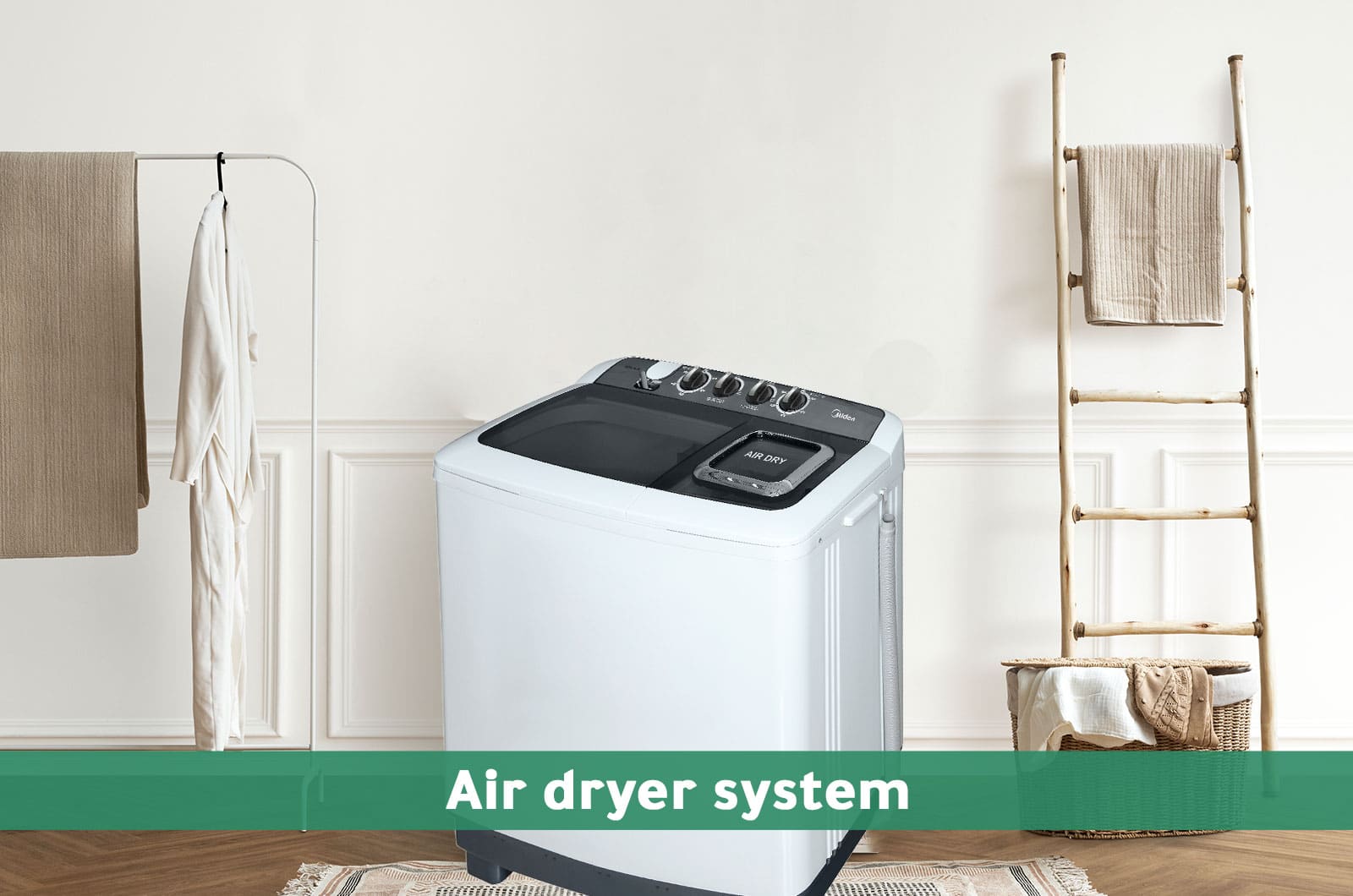 Midea Washer Top Load - Twin-Tub - 12 Kg Washing & 7 Kg Drying - 3 Programs - White - TW120ADNB 2 TW120ADNBeng 2