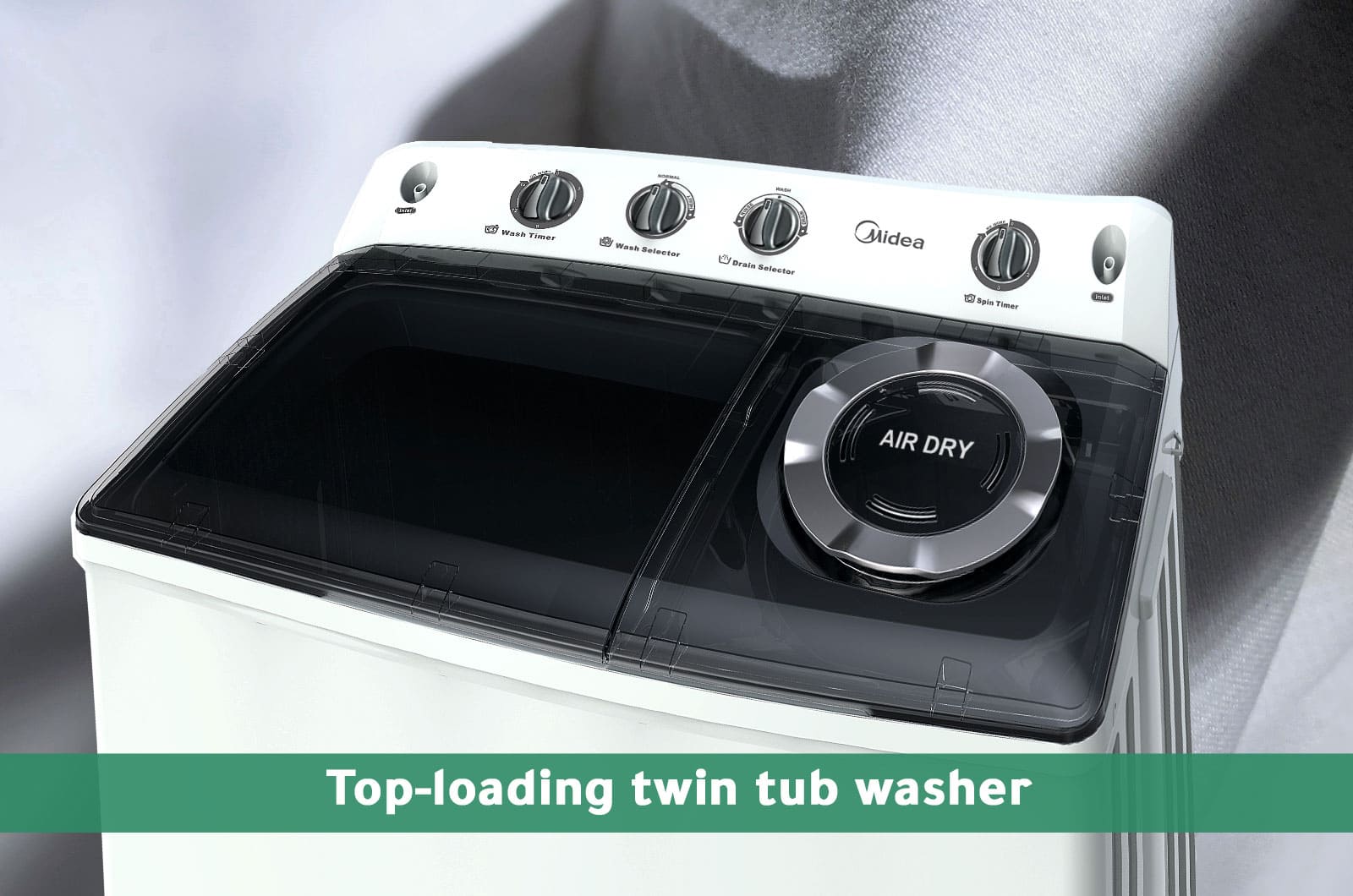 Midea Washer Top Load - Twin-Tub - 14 Kg Washing & 10 Kg Drying - 3 Programs - White - TW140ADNB 1 TW140ADNBeng 1