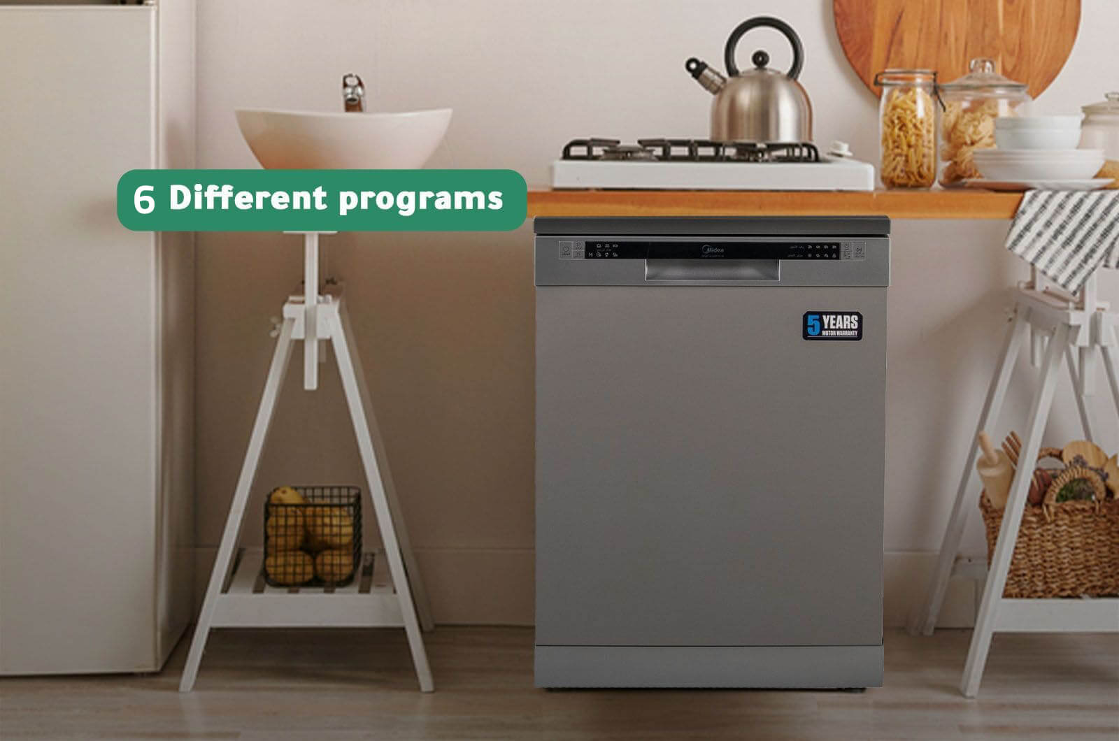 Midea Dishwasher - 6 Programs -12 Place Settings - Silver - WQP125201CSEG 2 WQP125201CSEGeng 2 1