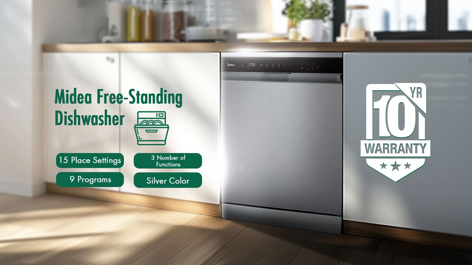 Midea Dishwasher - 9 Programs - 15 Place Settings - Silver - WQP15WU7633GSS 3 WQP15WU7633GSSEng 3