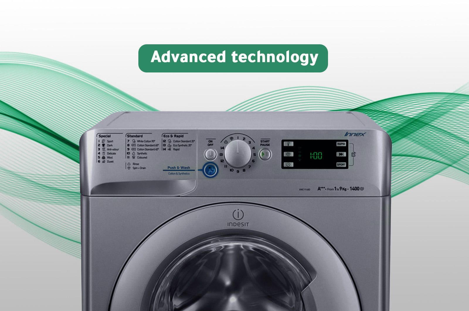 Indesit Washer Front Load - 9 Kg Washing - 16 Programs - Grey - XWE91283XS 60HZ 1 XWE91283XS 60HZeng 1